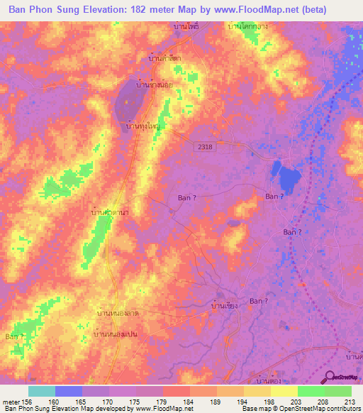 Ban Phon Sung,Thailand Elevation Map