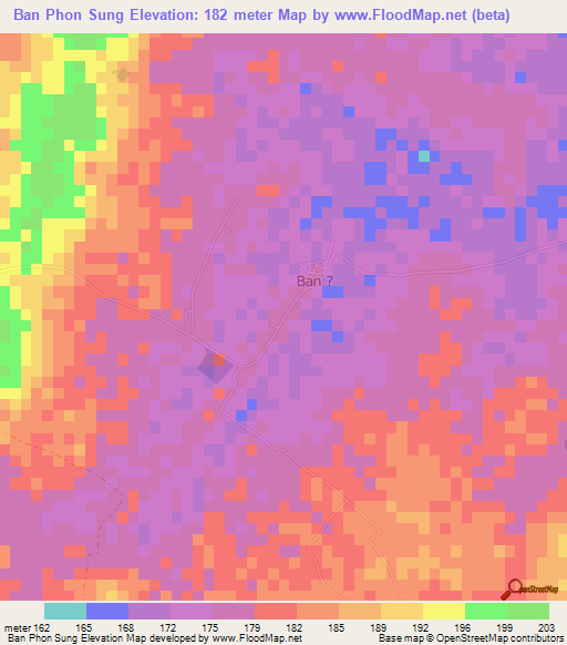 Ban Phon Sung,Thailand Elevation Map