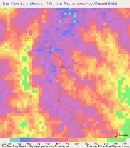 Ban Phon Sung,Thailand Elevation Map