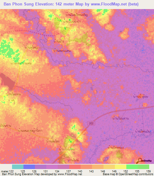 Ban Phon Sung,Thailand Elevation Map
