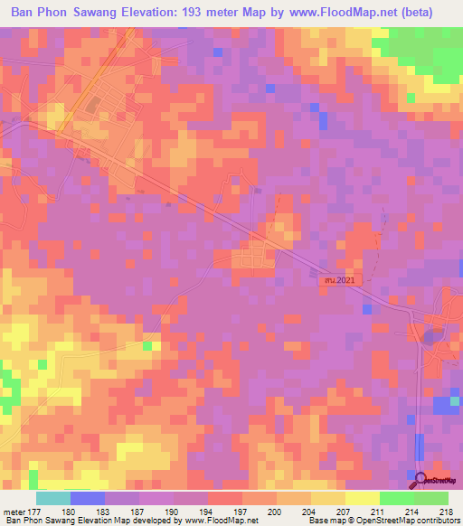 Ban Phon Sawang,Thailand Elevation Map
