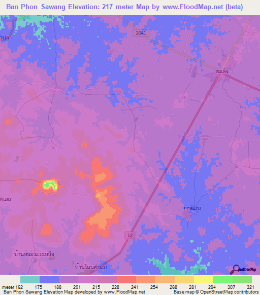 Ban Phon Sawang,Thailand Elevation Map