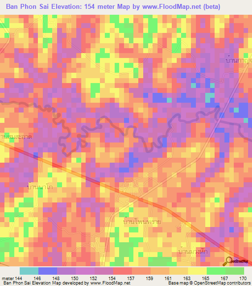 Ban Phon Sai,Thailand Elevation Map