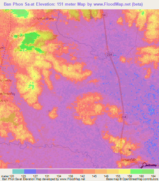 Ban Phon Sa-at,Thailand Elevation Map