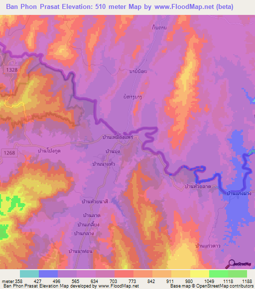 Ban Phon Prasat,Thailand Elevation Map