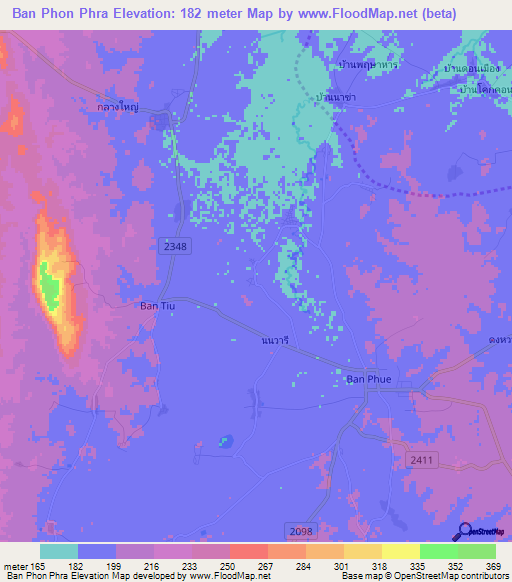 Ban Phon Phra,Thailand Elevation Map