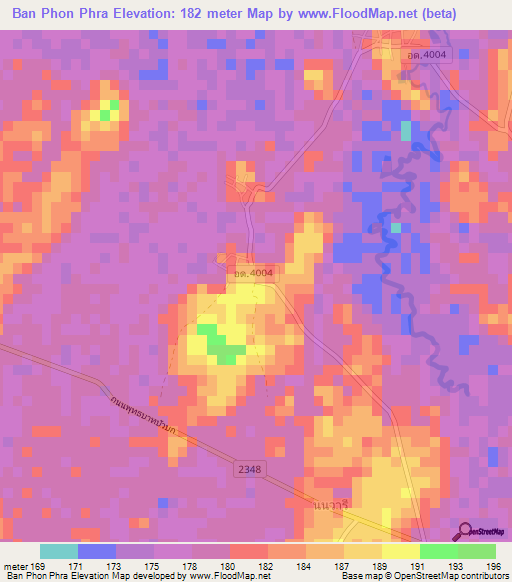 Ban Phon Phra,Thailand Elevation Map