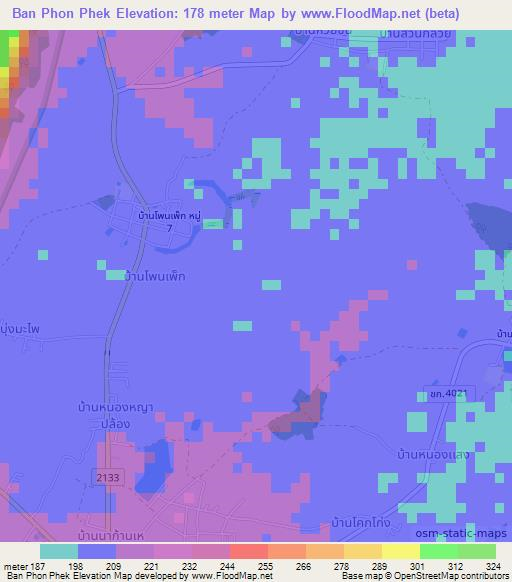 Ban Phon Phek,Thailand Elevation Map