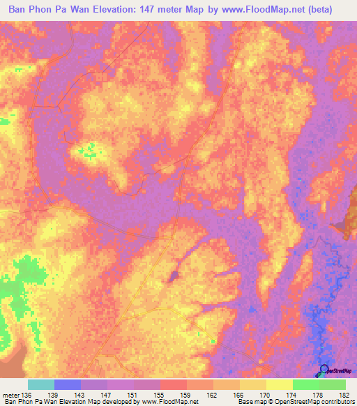 Ban Phon Pa Wan,Thailand Elevation Map