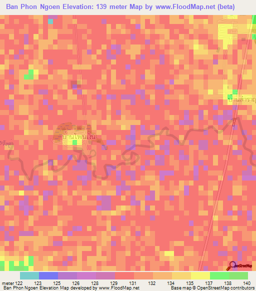 Ban Phon Ngoen,Thailand Elevation Map
