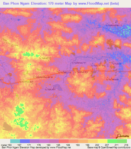Ban Phon Ngam,Thailand Elevation Map