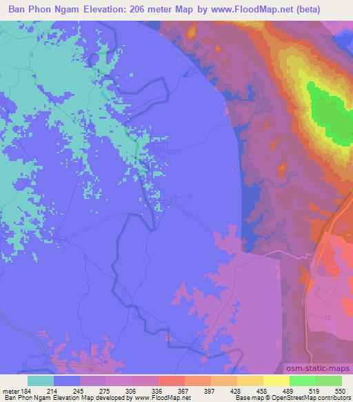 Ban Phon Ngam,Thailand Elevation Map