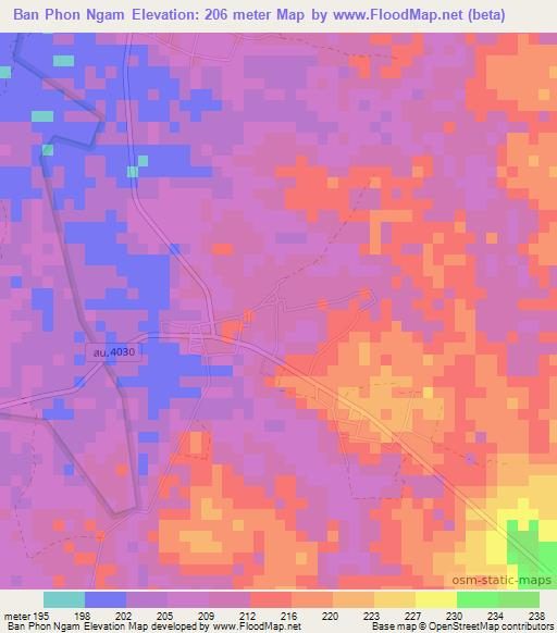 Ban Phon Ngam,Thailand Elevation Map