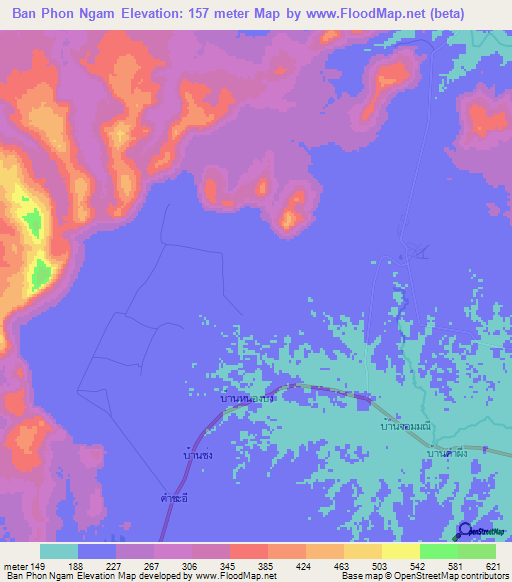 Ban Phon Ngam,Thailand Elevation Map