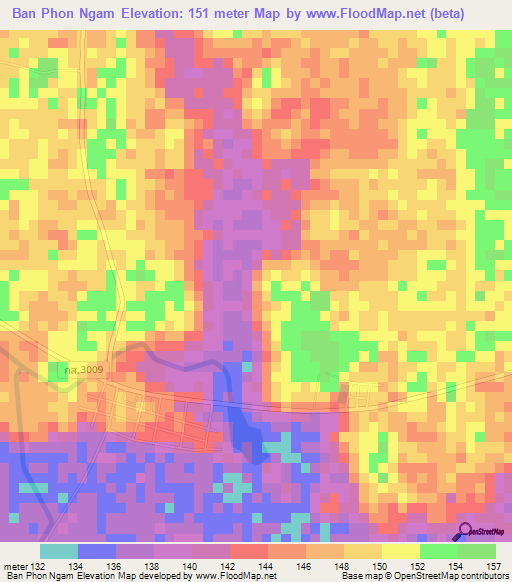 Ban Phon Ngam,Thailand Elevation Map