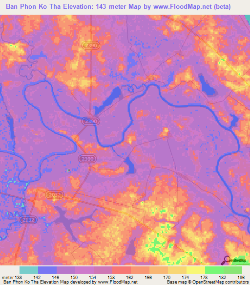 Ban Phon Ko Tha,Thailand Elevation Map