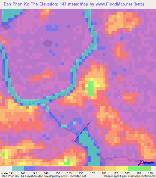 Ban Phon Ko Tha,Thailand Elevation Map