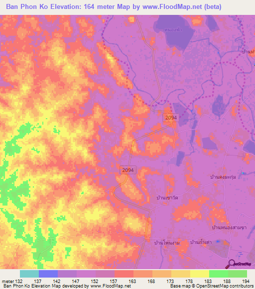 Ban Phon Ko,Thailand Elevation Map