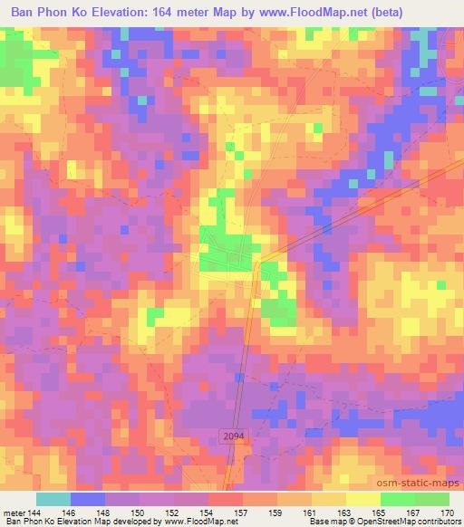 Ban Phon Ko,Thailand Elevation Map
