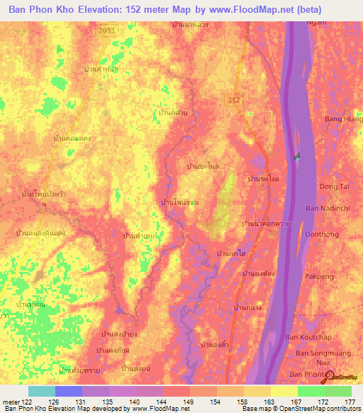 Ban Phon Kho,Thailand Elevation Map