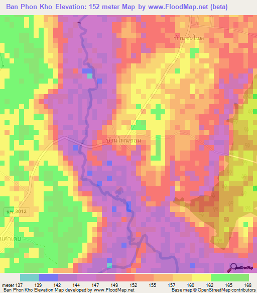 Ban Phon Kho,Thailand Elevation Map