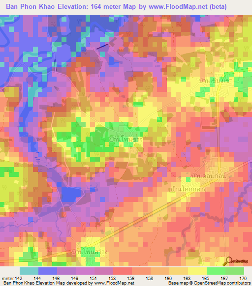 Ban Phon Khao,Thailand Elevation Map
