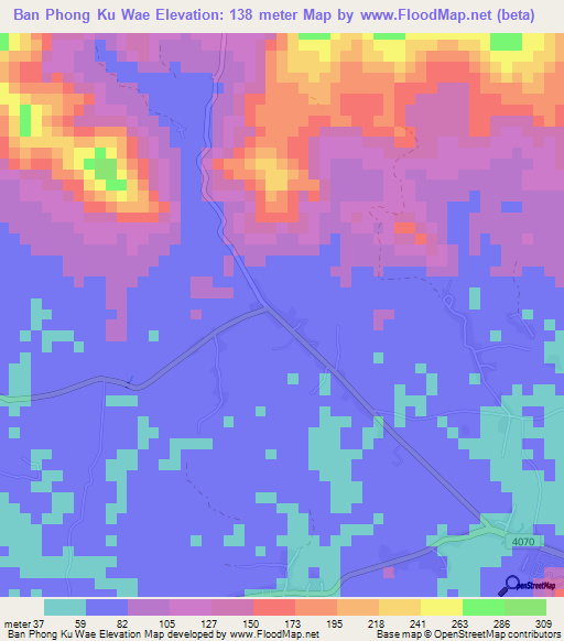 Ban Phong Ku Wae,Thailand Elevation Map