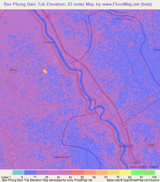 Ban Phong Dam Tok,Thailand Elevation Map