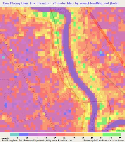 Ban Phong Dam Tok,Thailand Elevation Map
