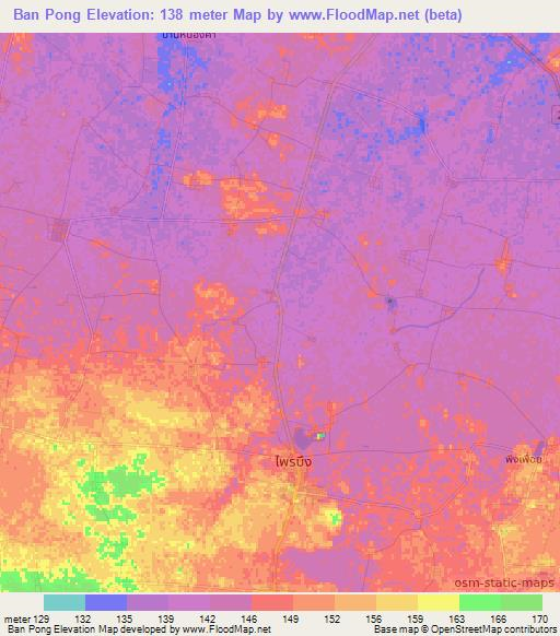 Ban Pong,Thailand Elevation Map