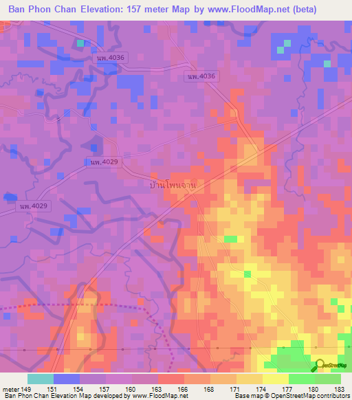 Ban Phon Chan,Thailand Elevation Map