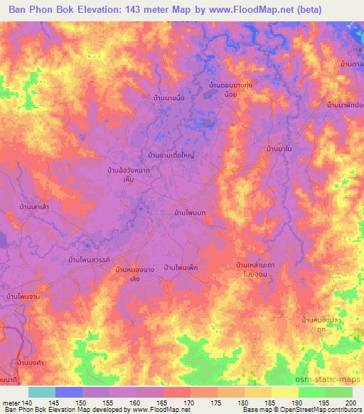 Ban Phon Bok,Thailand Elevation Map