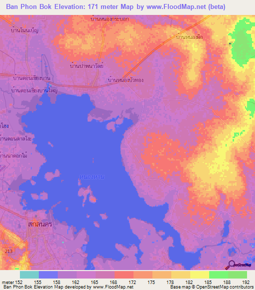 Ban Phon Bok,Thailand Elevation Map