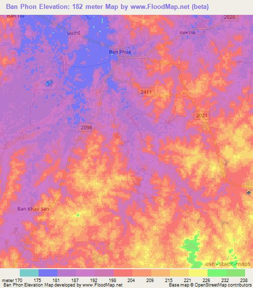 Ban Phon,Thailand Elevation Map