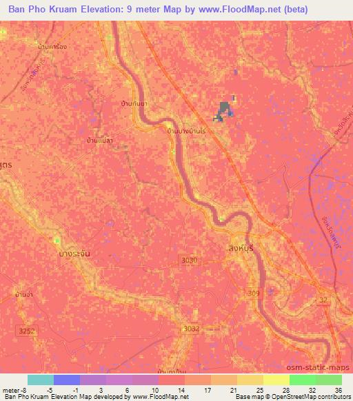 Ban Pho Kruam,Thailand Elevation Map