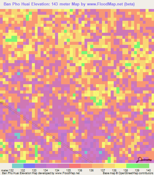 Ban Pho Huai,Thailand Elevation Map