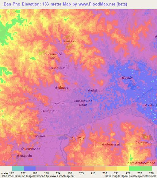 Ban Pho,Thailand Elevation Map
