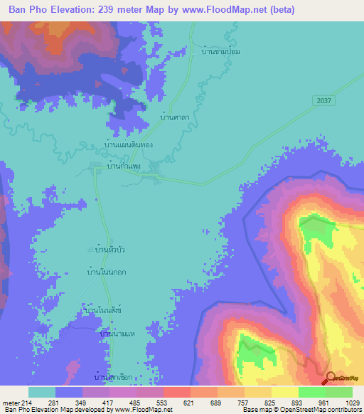 Ban Pho,Thailand Elevation Map
