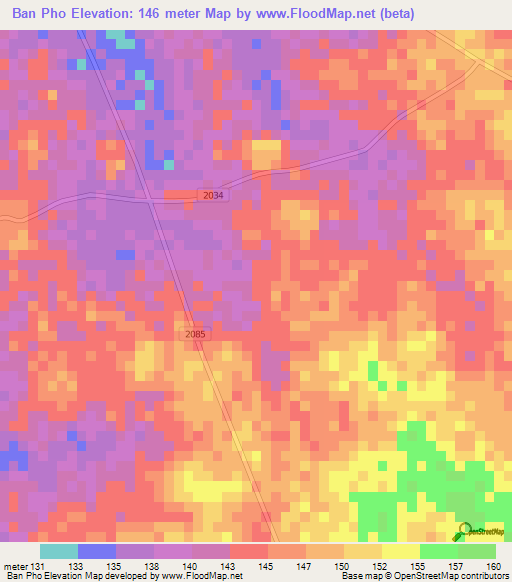 Ban Pho,Thailand Elevation Map