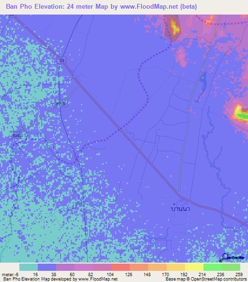 Ban Pho,Thailand Elevation Map