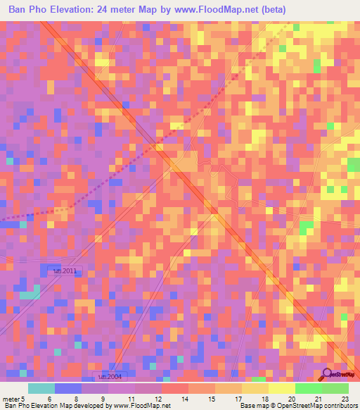 Ban Pho,Thailand Elevation Map