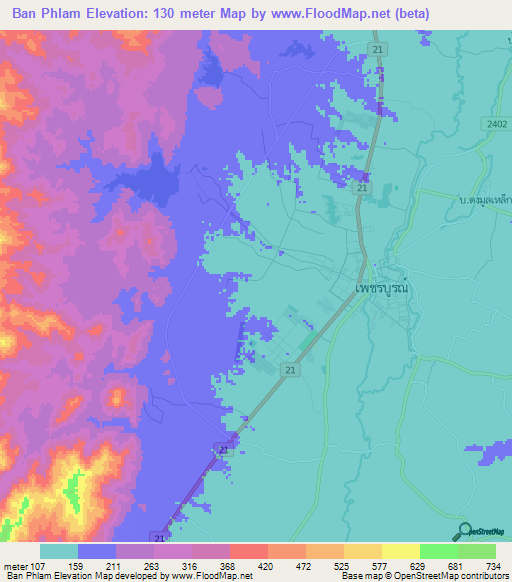 Ban Phlam,Thailand Elevation Map