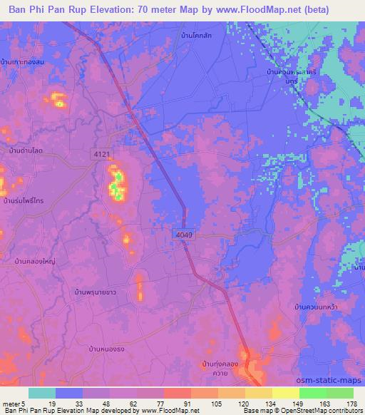 Ban Phi Pan Rup,Thailand Elevation Map