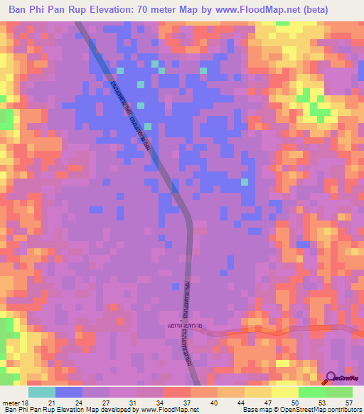 Ban Phi Pan Rup,Thailand Elevation Map