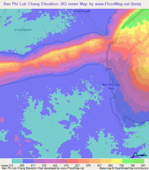 Ban Phi Lok Chang,Thailand Elevation Map