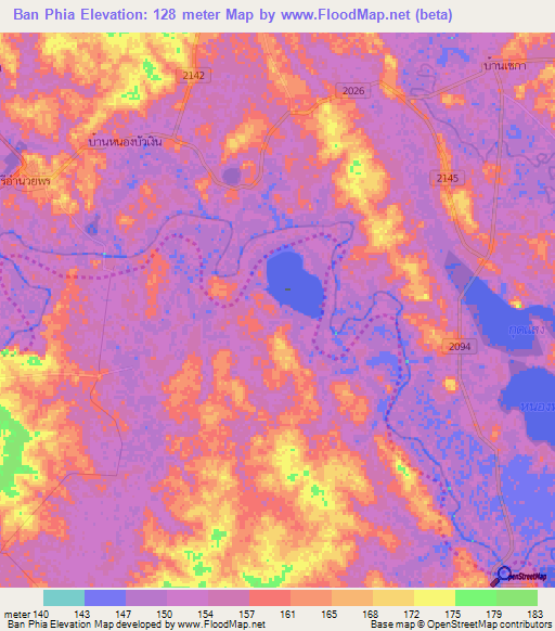 Ban Phia,Thailand Elevation Map