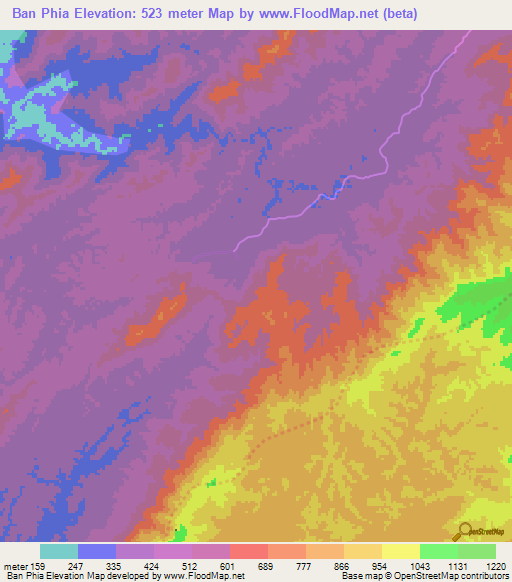 Ban Phia,Thailand Elevation Map