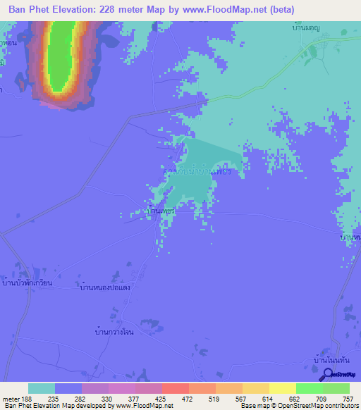 Ban Phet,Thailand Elevation Map