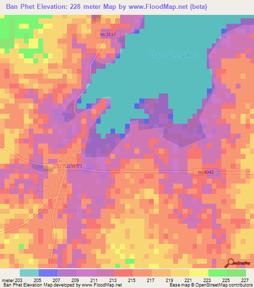 Ban Phet,Thailand Elevation Map