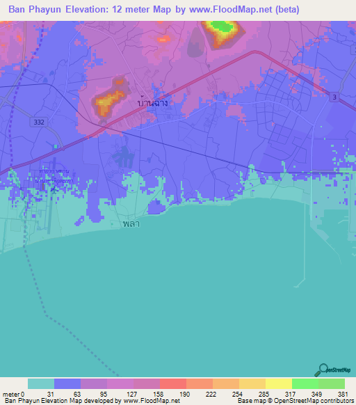 Ban Phayun,Thailand Elevation Map